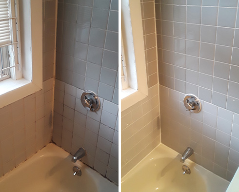 Tile Shower Before and After a Grout Sealing in Cocoa