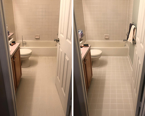 Bathroom Area Before and After a Grout Cleaning in Merritt Island