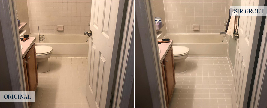 Bathroom Area Before and After a Grout Cleaning in Merritt Island