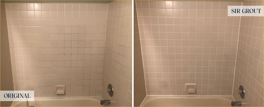 Tile Shower Before and After a Grout Cleaning in Merritt Island