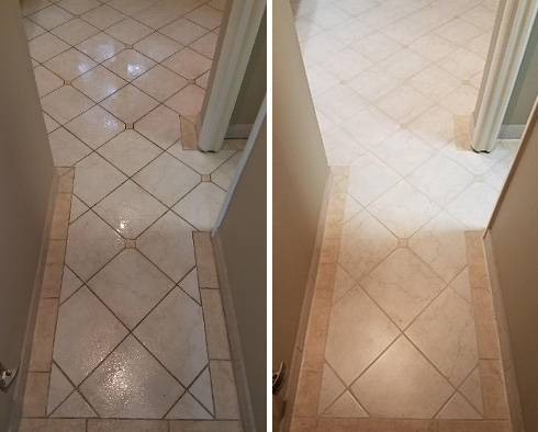 Tile Floor Before and After a Grout Sealing in Cocoa