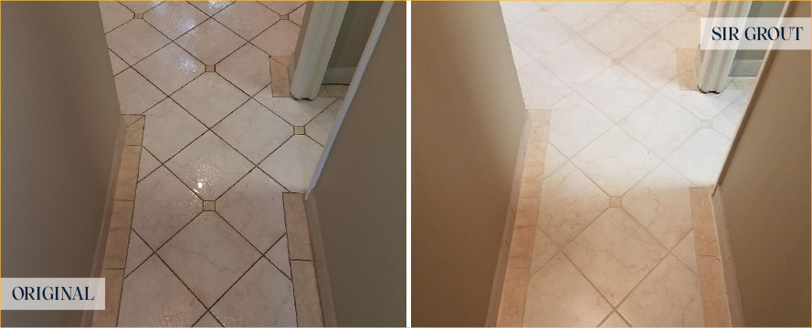 Tile Floor Before and After a Grout Sealing in Cocoa