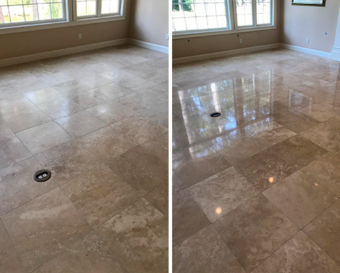 Travertine Floor Before and After a Stone Polishing in Melbourne