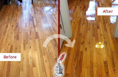 Sir Grout Refinished This Wood Floor Before and After Picture of Refinishing Service on a Wood Floor
